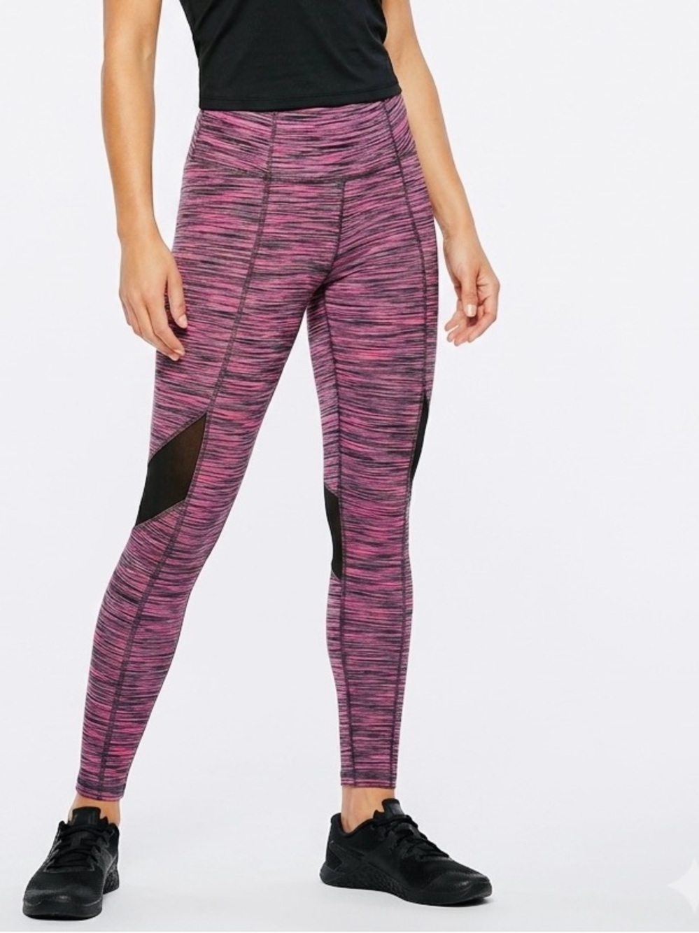 KOS USA Pink & Black Women's Leggings w Mesh Cut-outs
